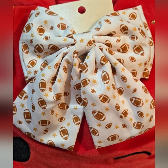 NWT 🏈 Target White and Brown Football Pattern Hair Bow - Picture 1 of 7